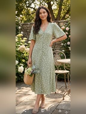 ASOS Sage Green Polka Dot V-Neck Maxi Dress
